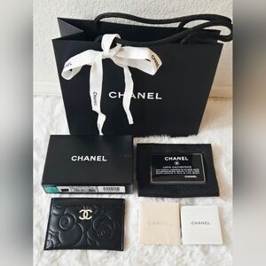 Chanel Lambskin Camellia Embossed Card Holder, Full inclusion